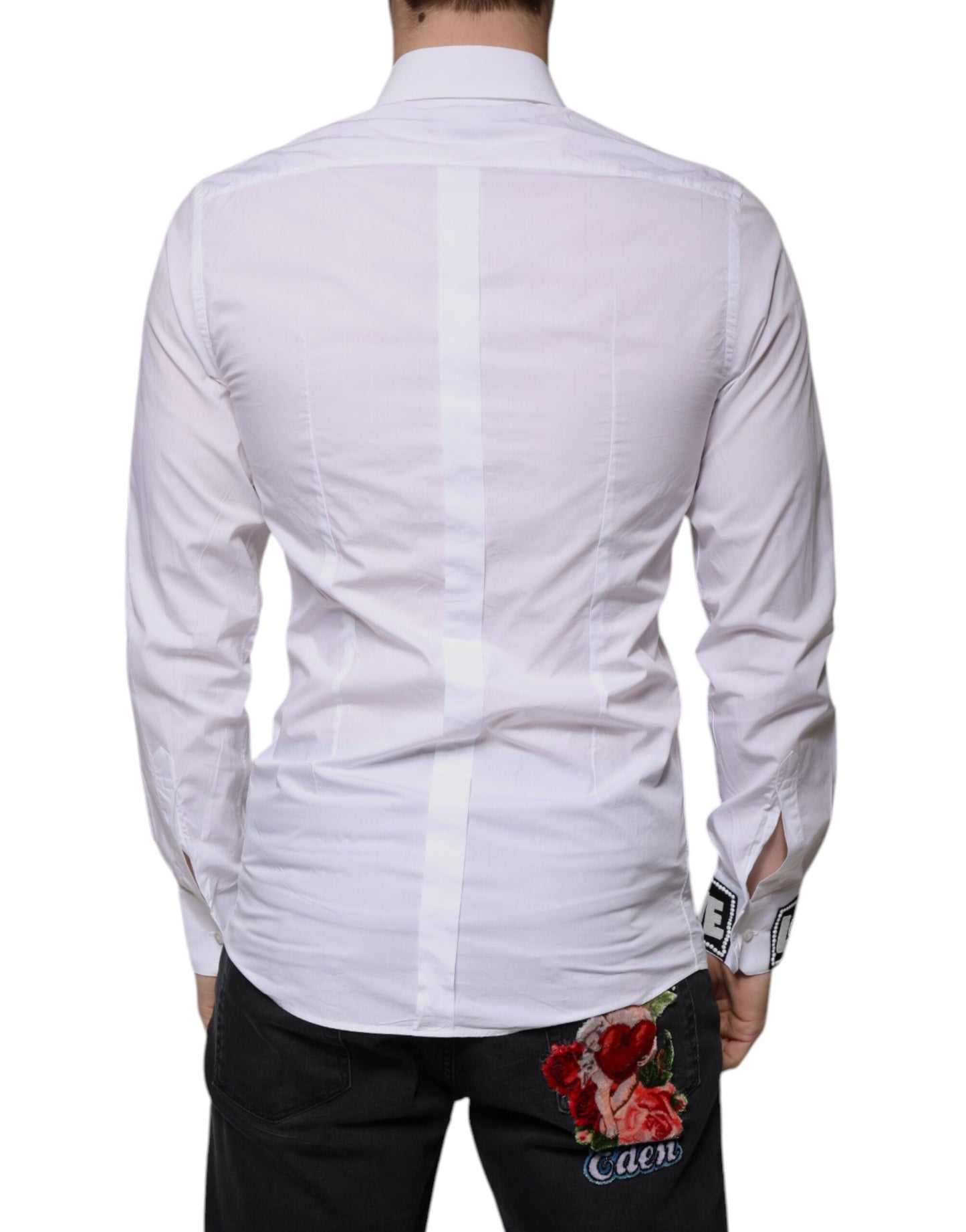 Dolce & Gabbana White Cotton Slim Fit GOLD Men Dress Shirt