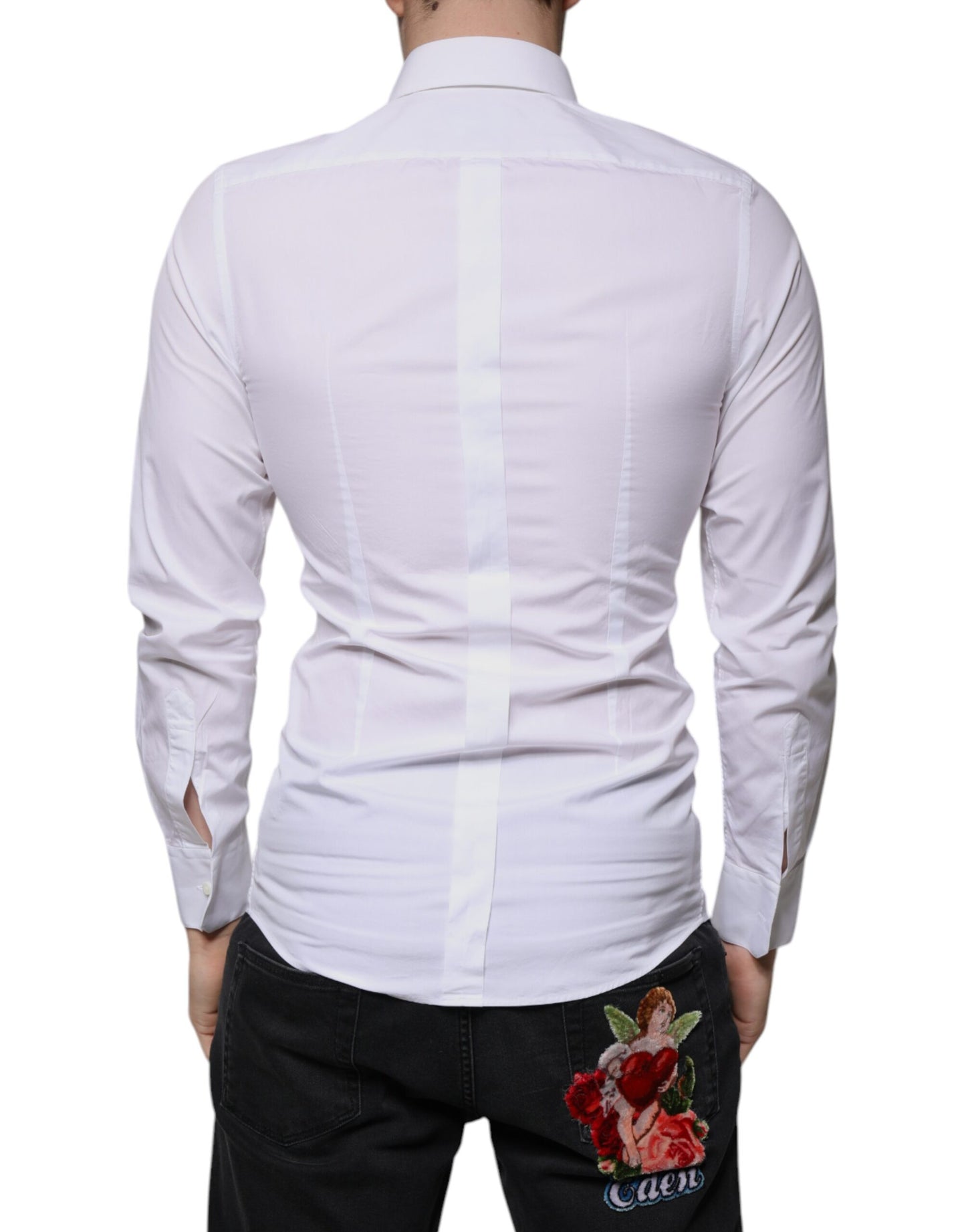 Dolce & Gabbana White Floral Embroidery GOLD Men Dress Shirt