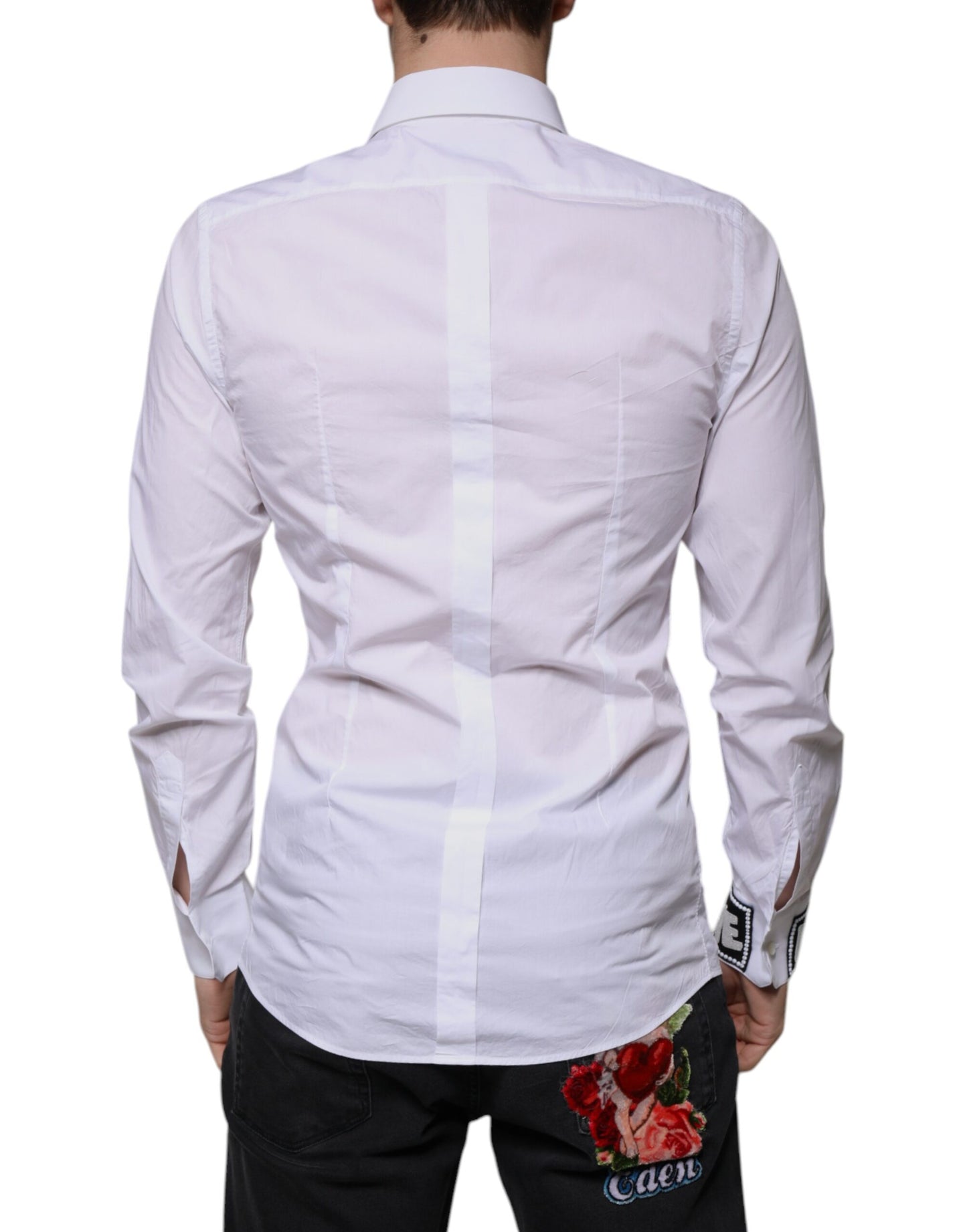 Dolce & Gabbana White Cotton Slim Fit Men GOLD Dress Shirt