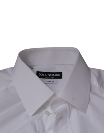 Dolce & Gabbana White Cotton Slim Fit Men GOLD Dress Shirt