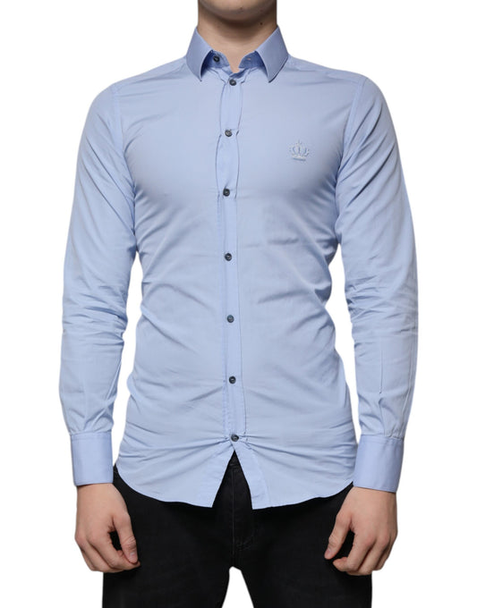 Dolce & Gabbana Light Blue Cotton Slim Fit GOLD Dress Shirt