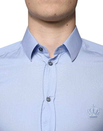 Dolce & Gabbana Light Blue Cotton Slim Fit GOLD Dress Shirt