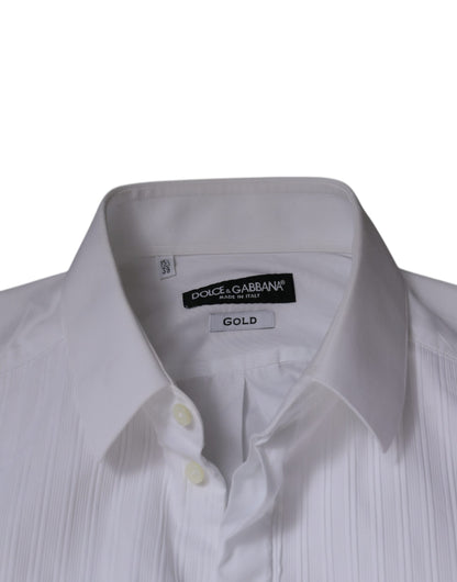 Dolce & Gabbana White Bib Cotton Poplin GOLD Men Formal Shirt