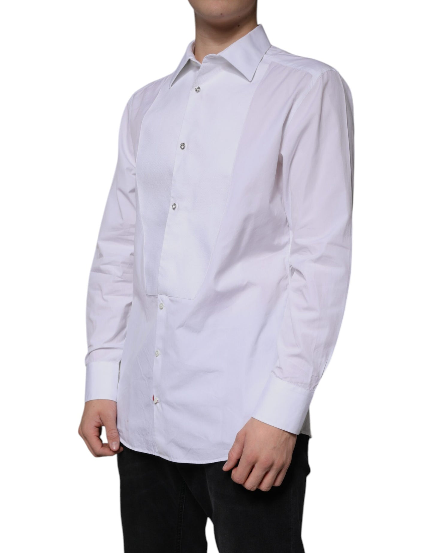 Dolce & Gabbana White Bib Cotton Poplin GOLD Men Formal Shirt