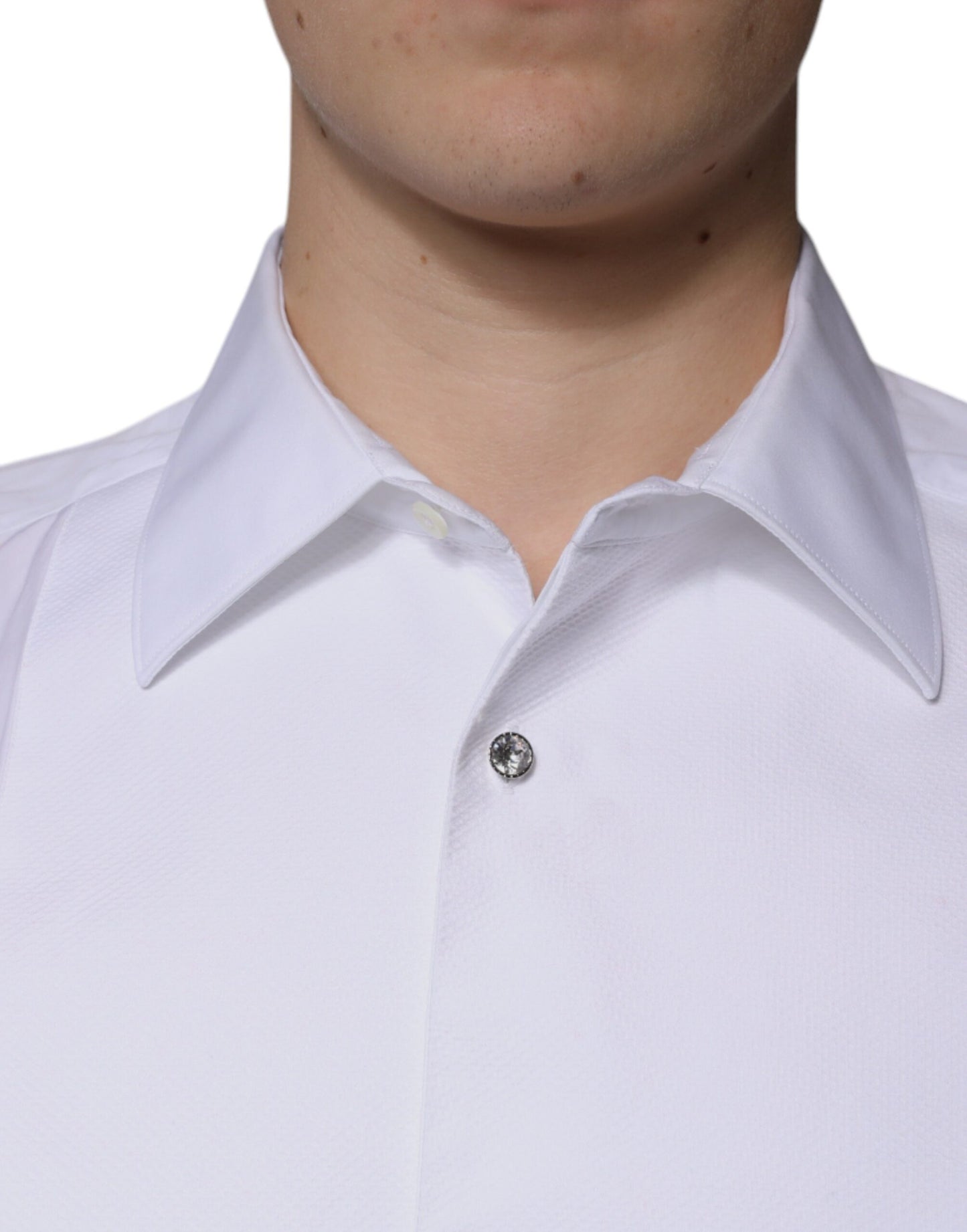 Dolce & Gabbana White Bib Cotton Poplin GOLD Men Formal Shirt