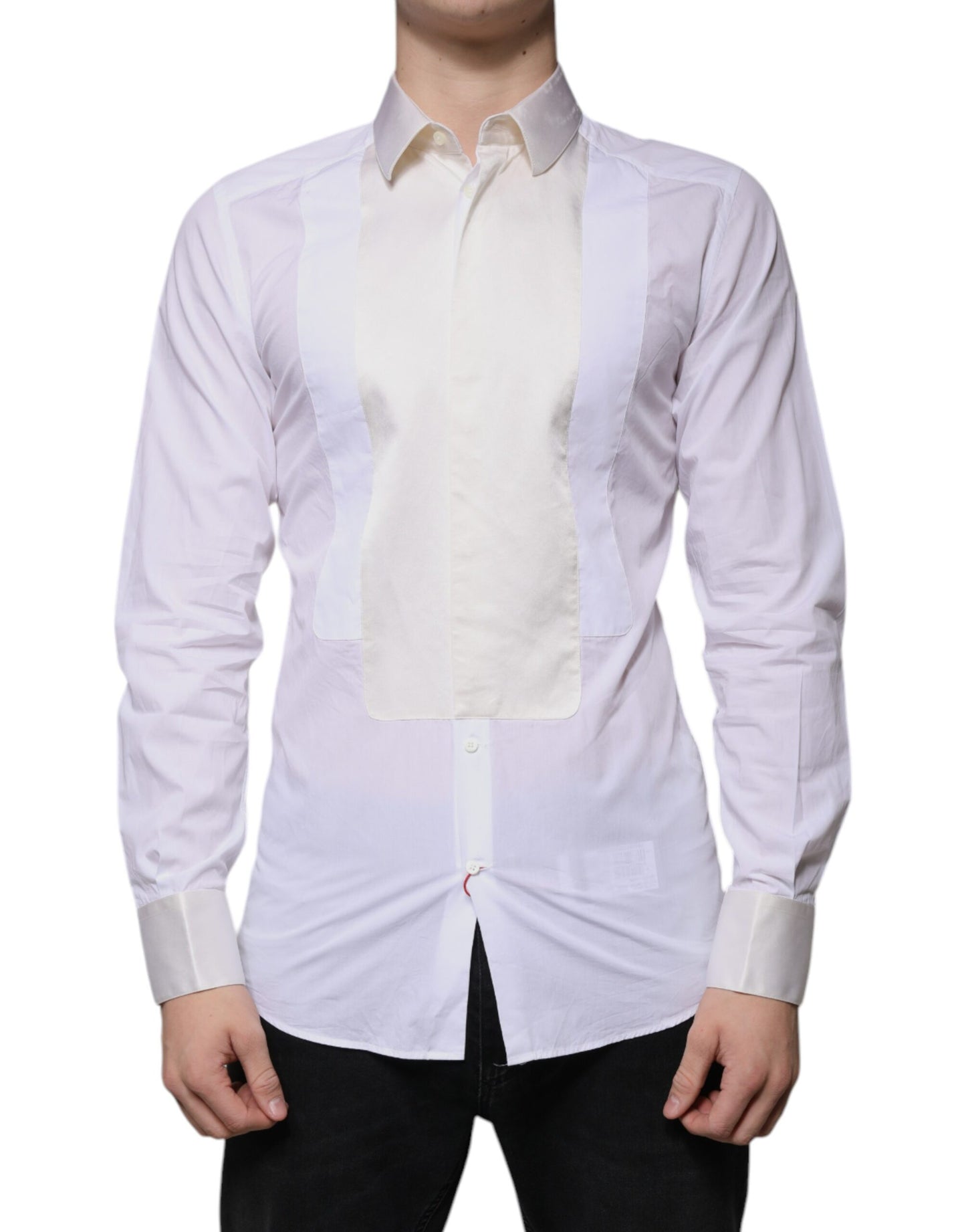 Dolce & Gabbana White Cotton Silk Slim Fit GOLD Dress Shirt