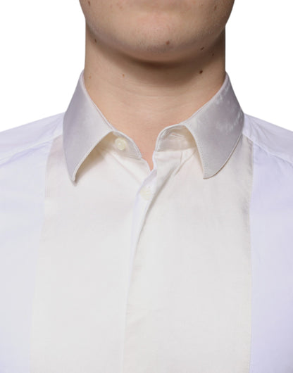 Dolce & Gabbana White Cotton Silk Slim Fit GOLD Dress Shirt