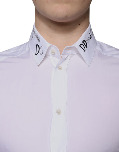 Dolce & Gabbana White Cotton Logo Formal Men GOLD Dress Shirt