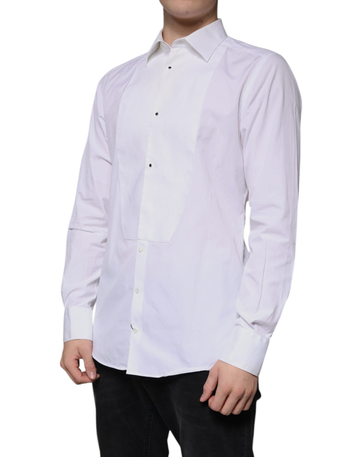 Dolce & Gabbana White Bib Cotton Poplin GOLD Men Formal Shirt