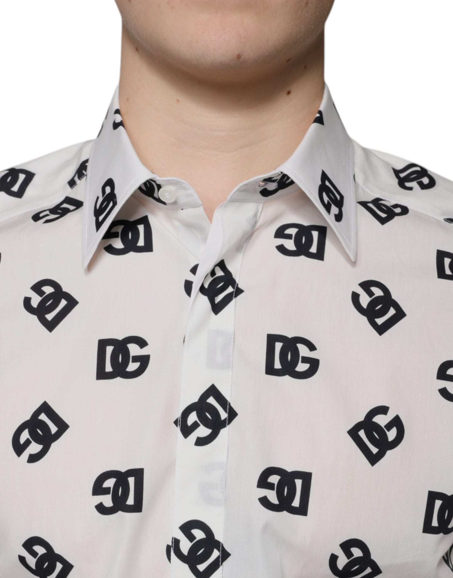 Dolce & Gabbana White Logo Monogram Cotton GOLD Dress Shirt