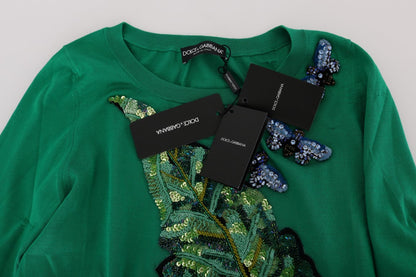 Dolce &amp; Gabbana Embellished Green Silk Pullover Sweater