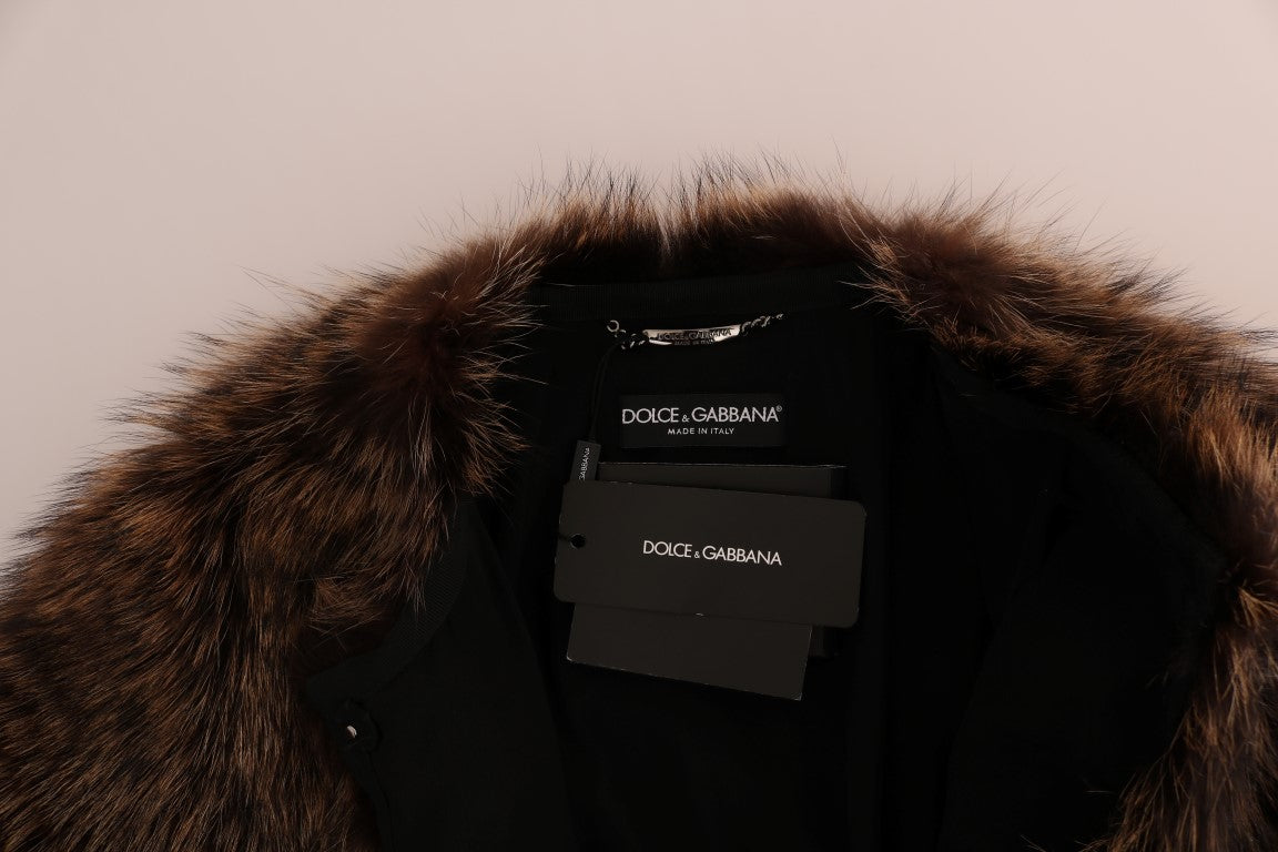 Dolce &amp; Gabbana Elegant brun tvättbjörnspäls knälång kappa