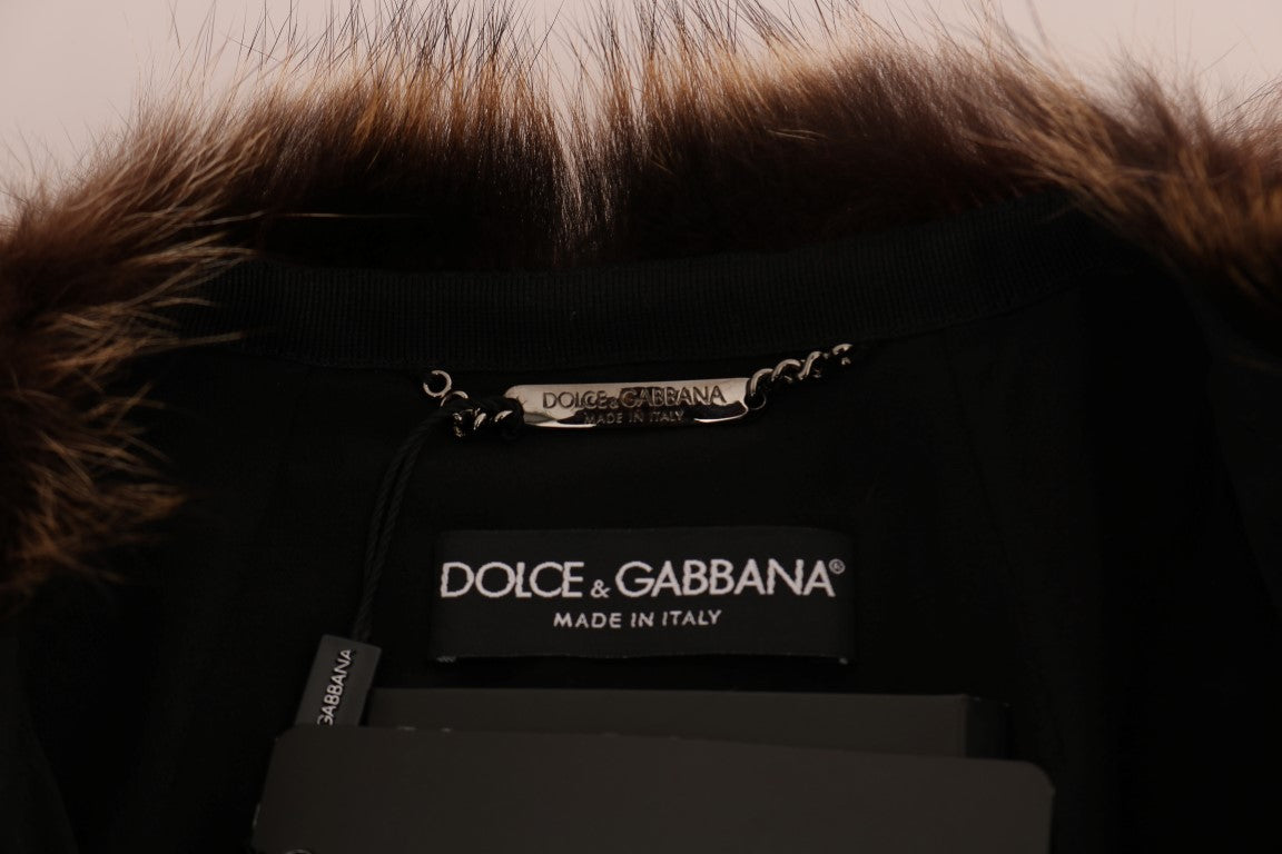 Dolce &amp; Gabbana Elegant brun tvättbjörnspäls knälång kappa