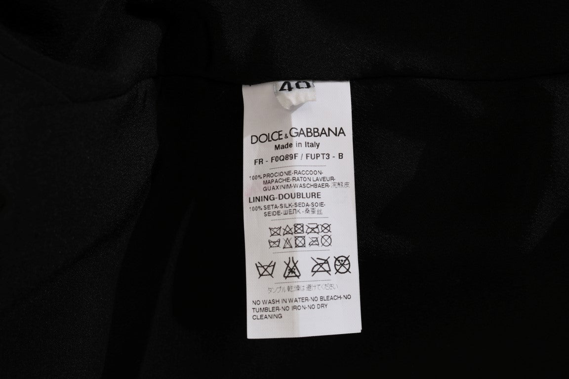 Dolce &amp; Gabbana Elegant brun tvättbjörnspäls knälång kappa