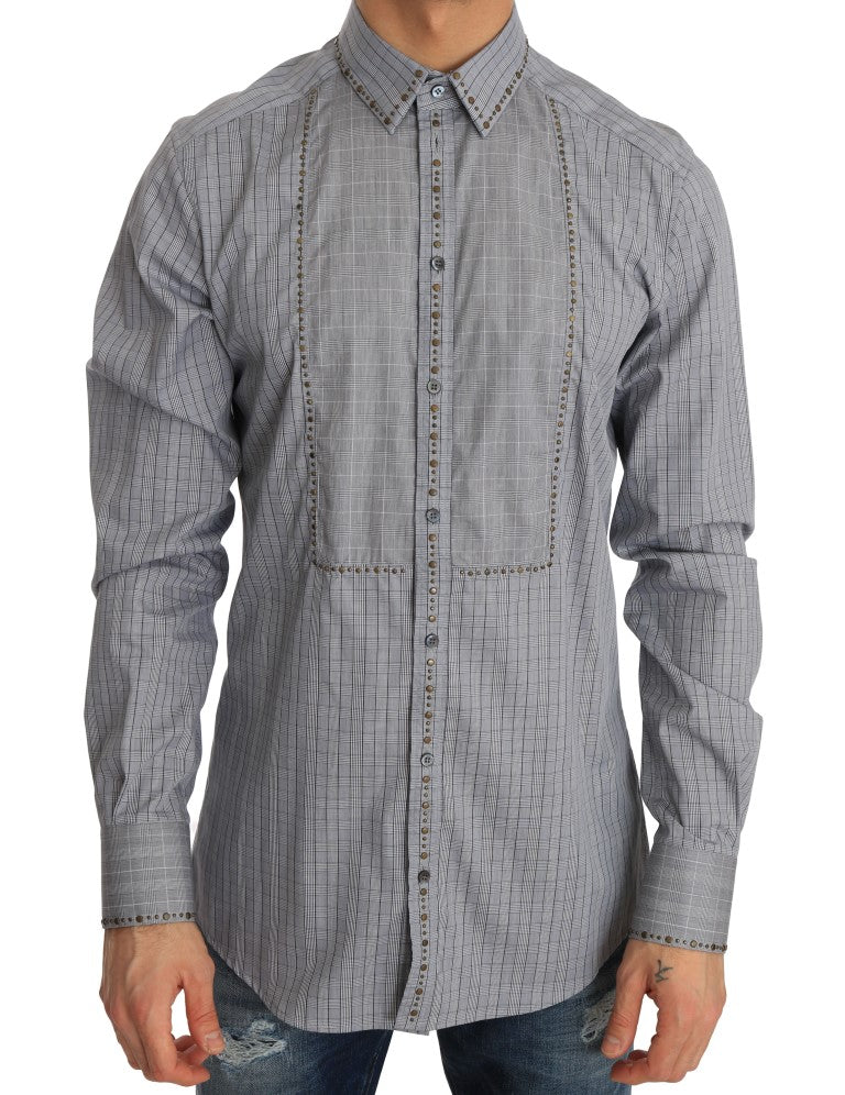 Dolce &amp; Gabbana Elegant grårutig Slim Fit Casual Shirt