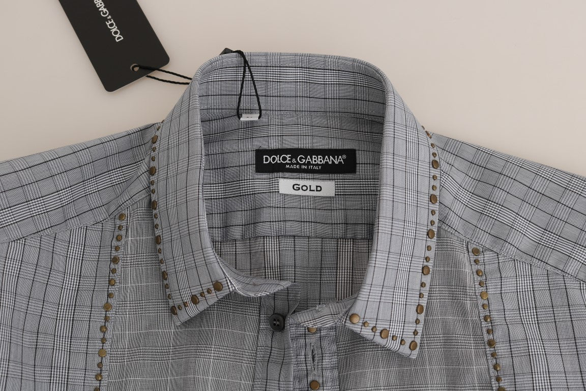 Dolce &amp; Gabbana Elegant grårutig Slim Fit Casual Shirt