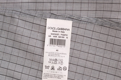 Dolce &amp; Gabbana Elegant grårutig Slim Fit Casual Shirt