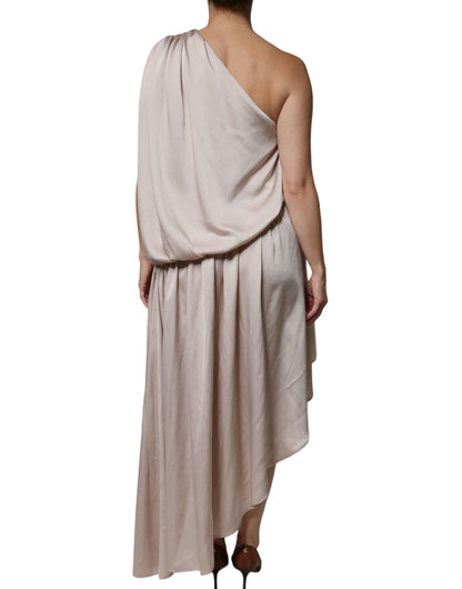 Christian Pellizzari Beige One Shoulder Asymmetric Drape Dress