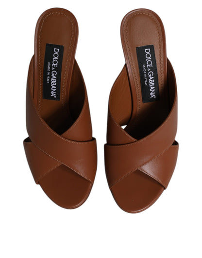 Dolce & Gabbana Maroon Logo KEIRA Leather Slides Sandals Shoes