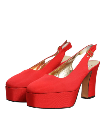 Dolce & Gabbana Red Platform Slingback Heels Sandals Shoes