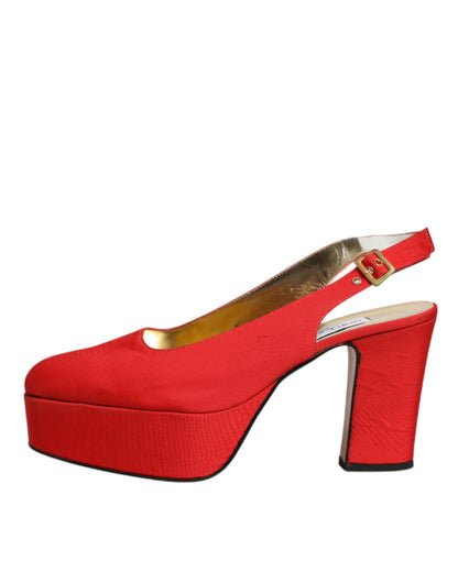 Dolce & Gabbana Red Platform Slingback Heels Sandals Shoes