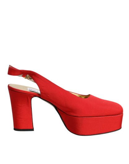 Dolce & Gabbana Red Platform Slingback Heels Sandals Shoes