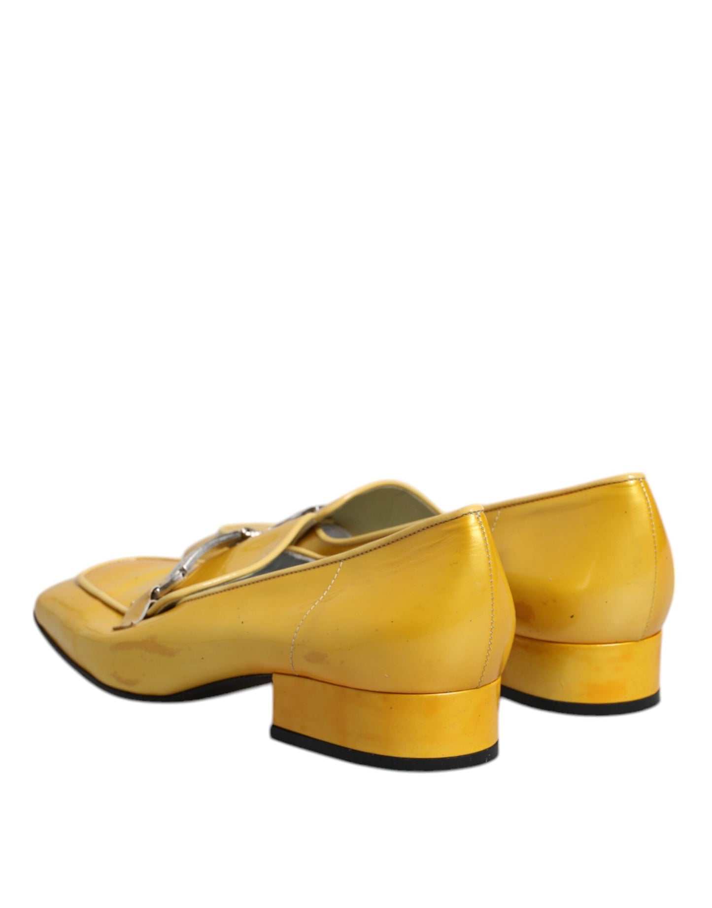 Dolce & Gabbana Yellow Leather Logo Plaque Slip On Mocassin Shoes