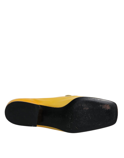 Dolce & Gabbana Yellow Leather Logo Plaque Slip On Mocassin Shoes