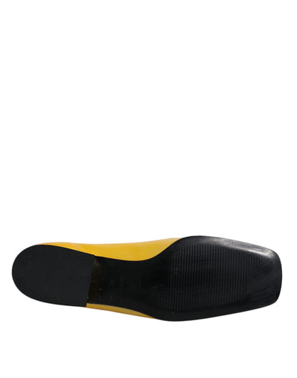 Dolce & Gabbana Yellow Leather Logo Plaque Slip On Mocassin Shoes