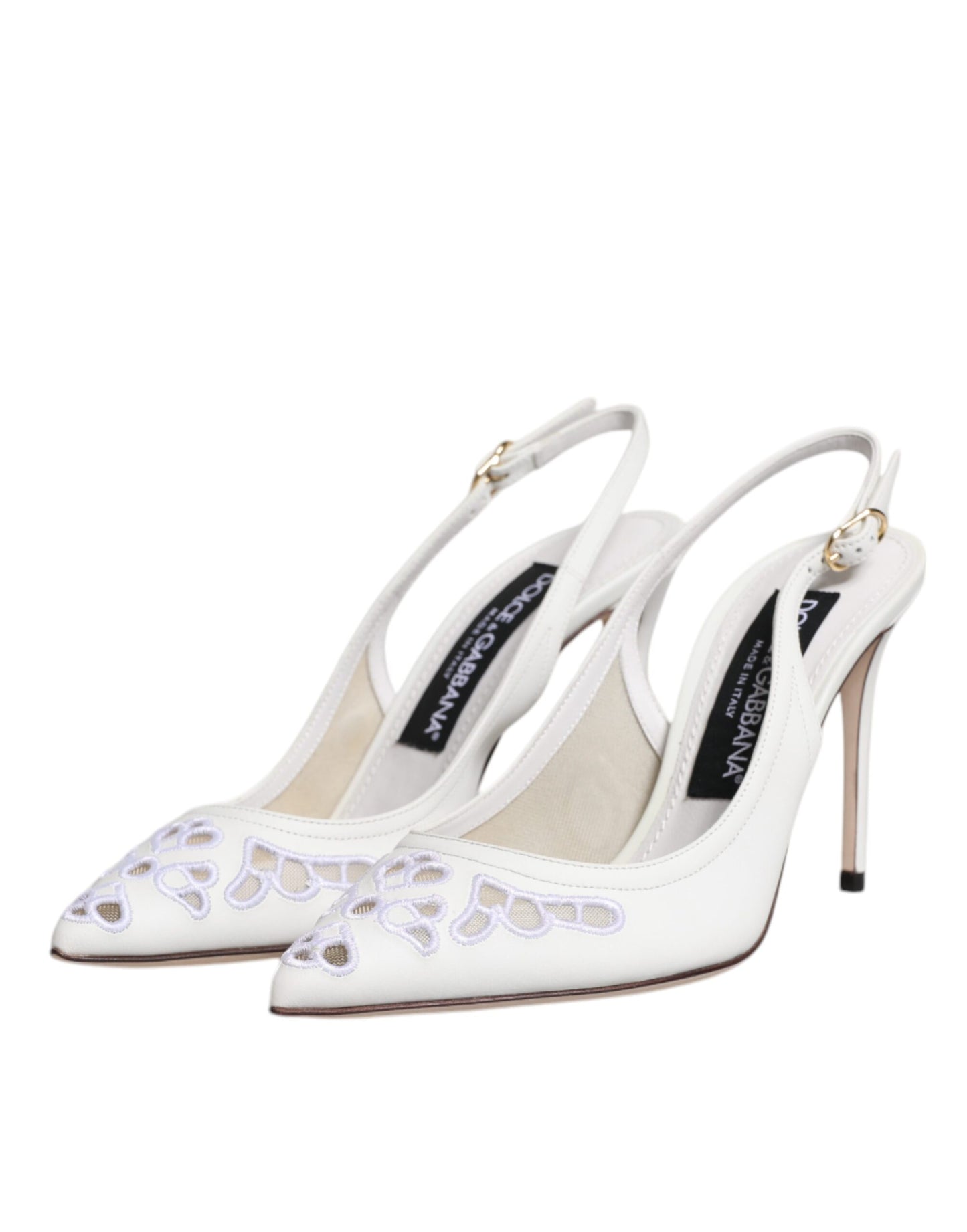 Dolce & Gabbana White Leather Stiletto Heels Slingback Shoes