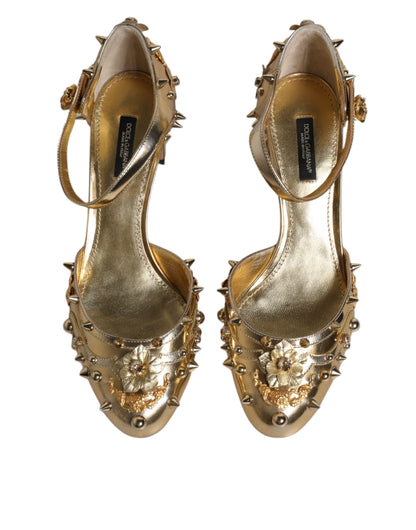 Dolce & Gabbana Gold Studs Vally Slingback Sandals Shoes