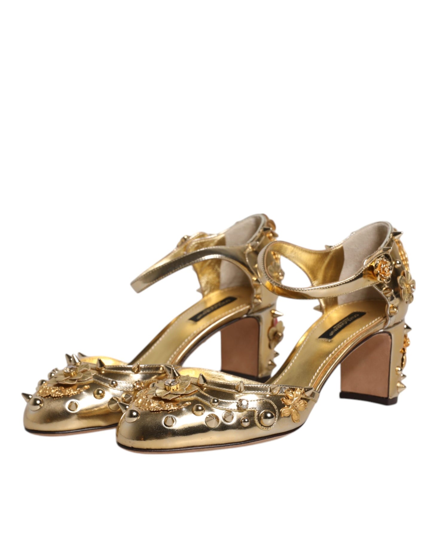 Dolce & Gabbana Gold Studs Vally Slingback Sandals Shoes