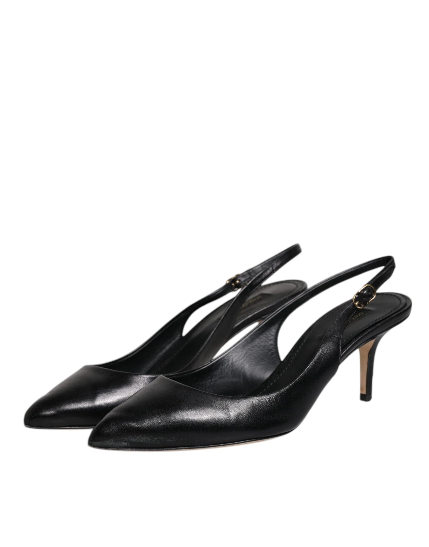 Dolce & Gabbana Black Leather High Heels Slingbacks Shoes