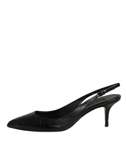 Dolce & Gabbana Black Leather High Heels Slingbacks Shoes