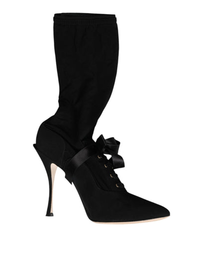 Dolce & Gabbana Black Stiletto Heels Mid Calf Boots Shoes