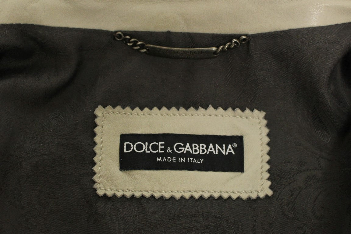 Dolce &amp; Gabbana Elegant lammskinnsjacka i beige läder