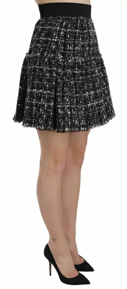 Dolce & Gabbana Black Check Flounce Detailed Wool Mini Skirt