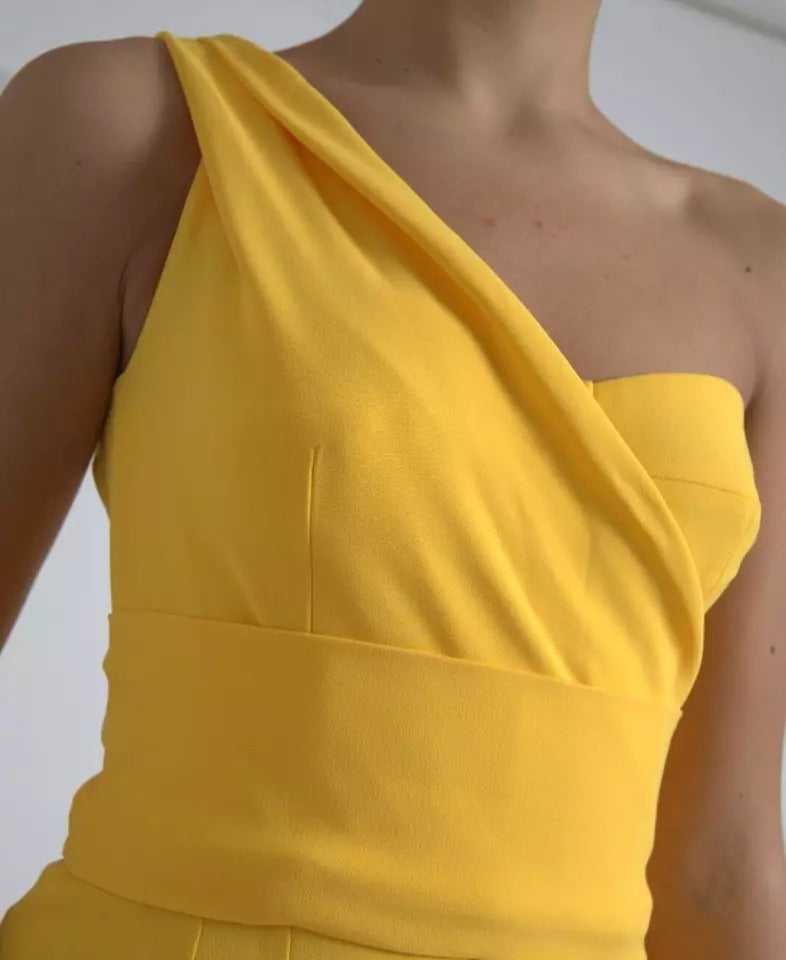 Dolce & Gabbana Yellow One Shoulder Side Slit Midi Dress