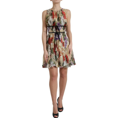 Dolce & Gabbana Beige Floral Sleeveless A-line Mini Dress