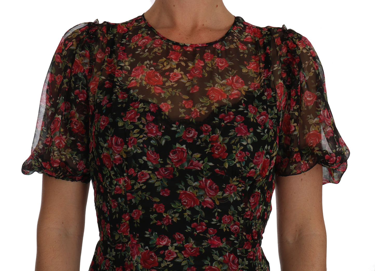 Vestido elegante de seda con corte en A y estampado floral de Dolce &amp; Gabbana