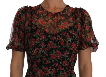 Vestido elegante de seda con corte en A y estampado floral de Dolce &amp; Gabbana