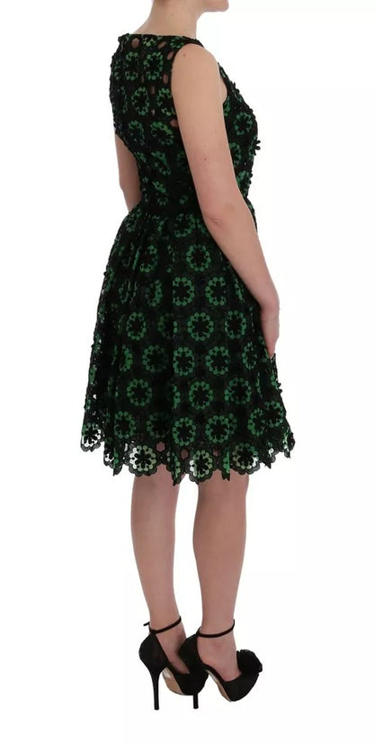 Dolce & Gabbana Green Floral Ricamo A-Line Shift Dress