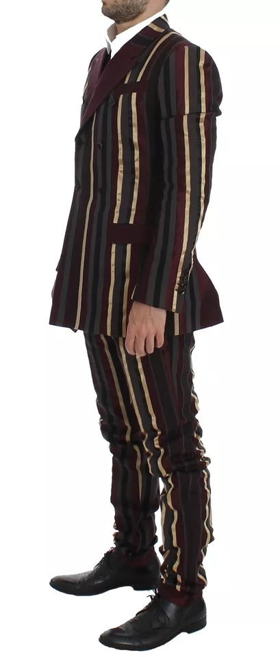 Dolce & Gabbana Multicolor Striped Runway 3 Piece Slim Fit Vest Suit