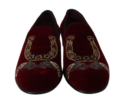 Dolce &amp; Gabbana Bordeaux sammetspaljetter Loafers för män