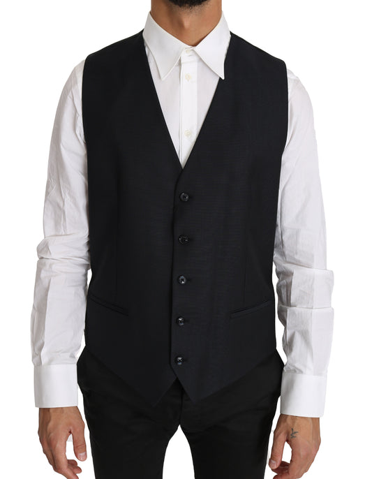 Dolce &amp; Gabbana Elegant Grey Slim-Fit Wool-Silk Väst