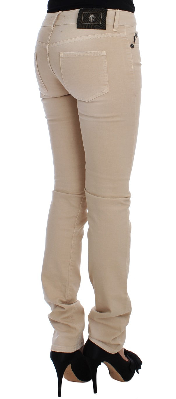 Cavalli Beige Stretch Slim Fit Jeans i bomull