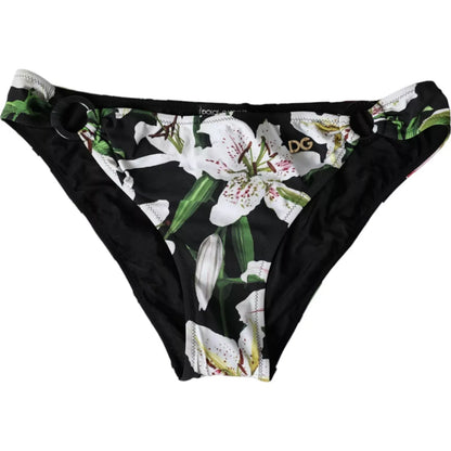 Dolce & Gabbana Black Lily Print Swimwear Bottom Beachwear Bikini