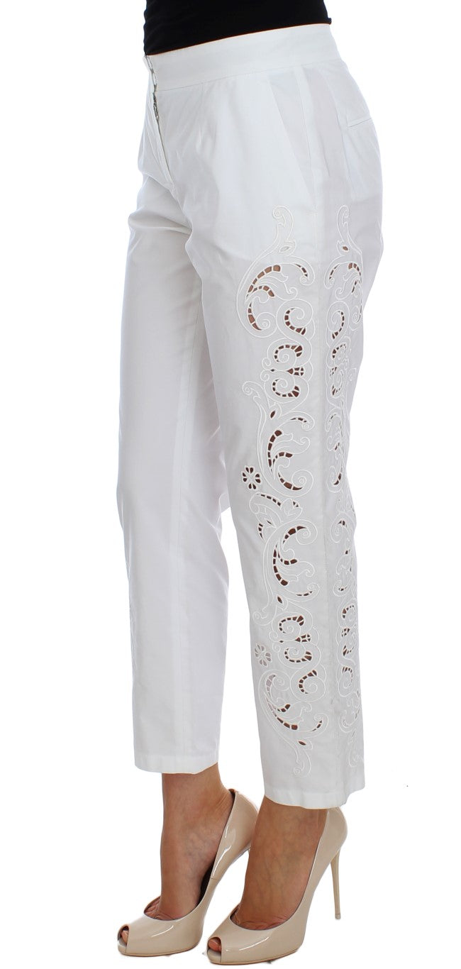 Pantalones de vestir elegantes con aberturas y estampado floral blanco de Dolce &amp; Gabbana