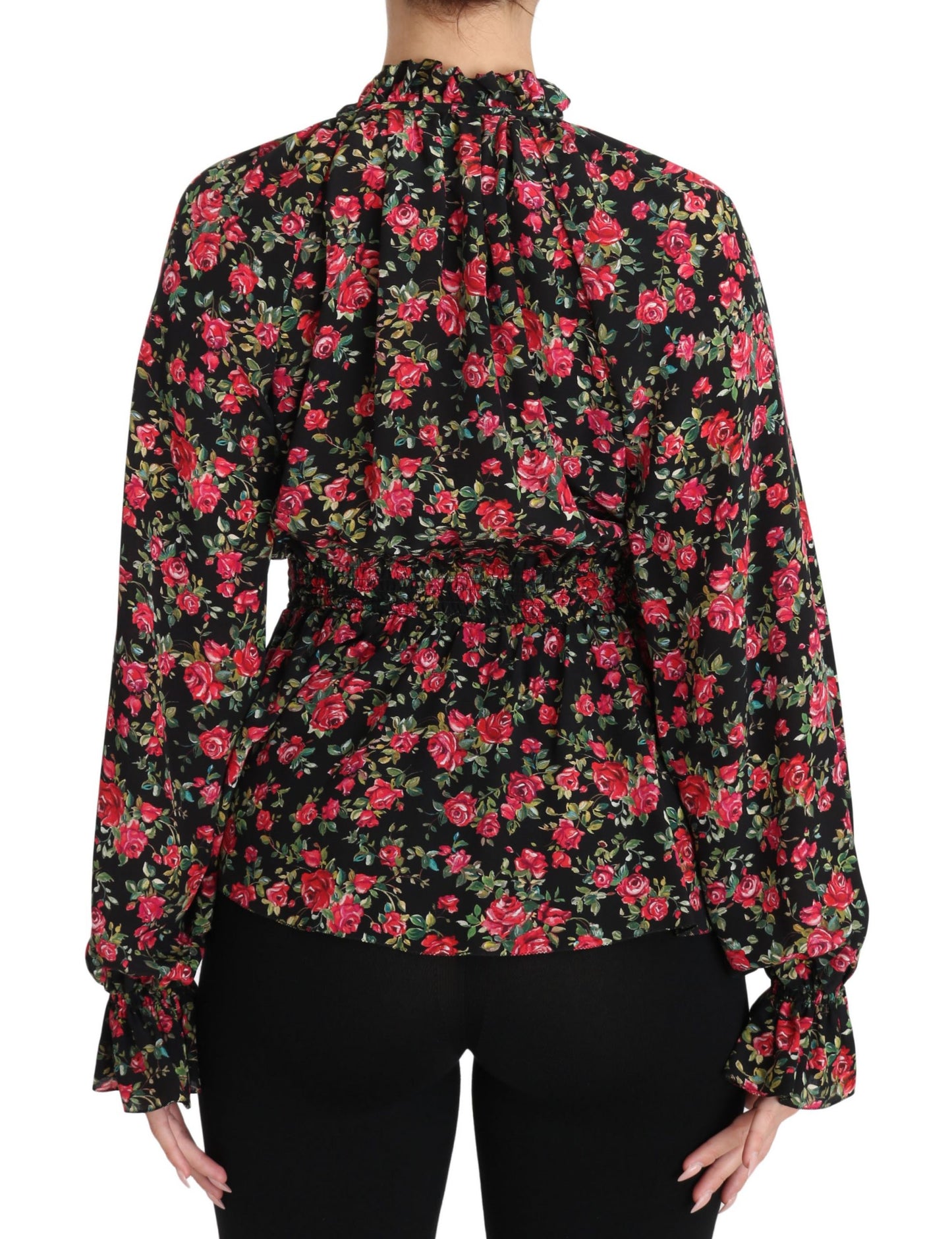 Camisa elegante de seda con estampado floral negro de Dolce &amp; Gabbana