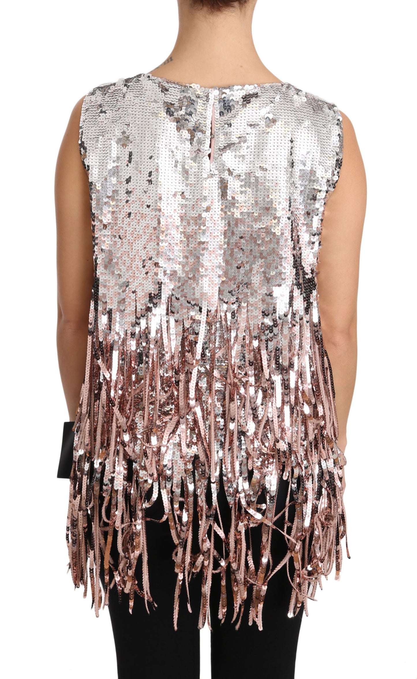 Dolce &amp; Gabbana Gyllene Rosa Paljett Fringe Elegance Topp